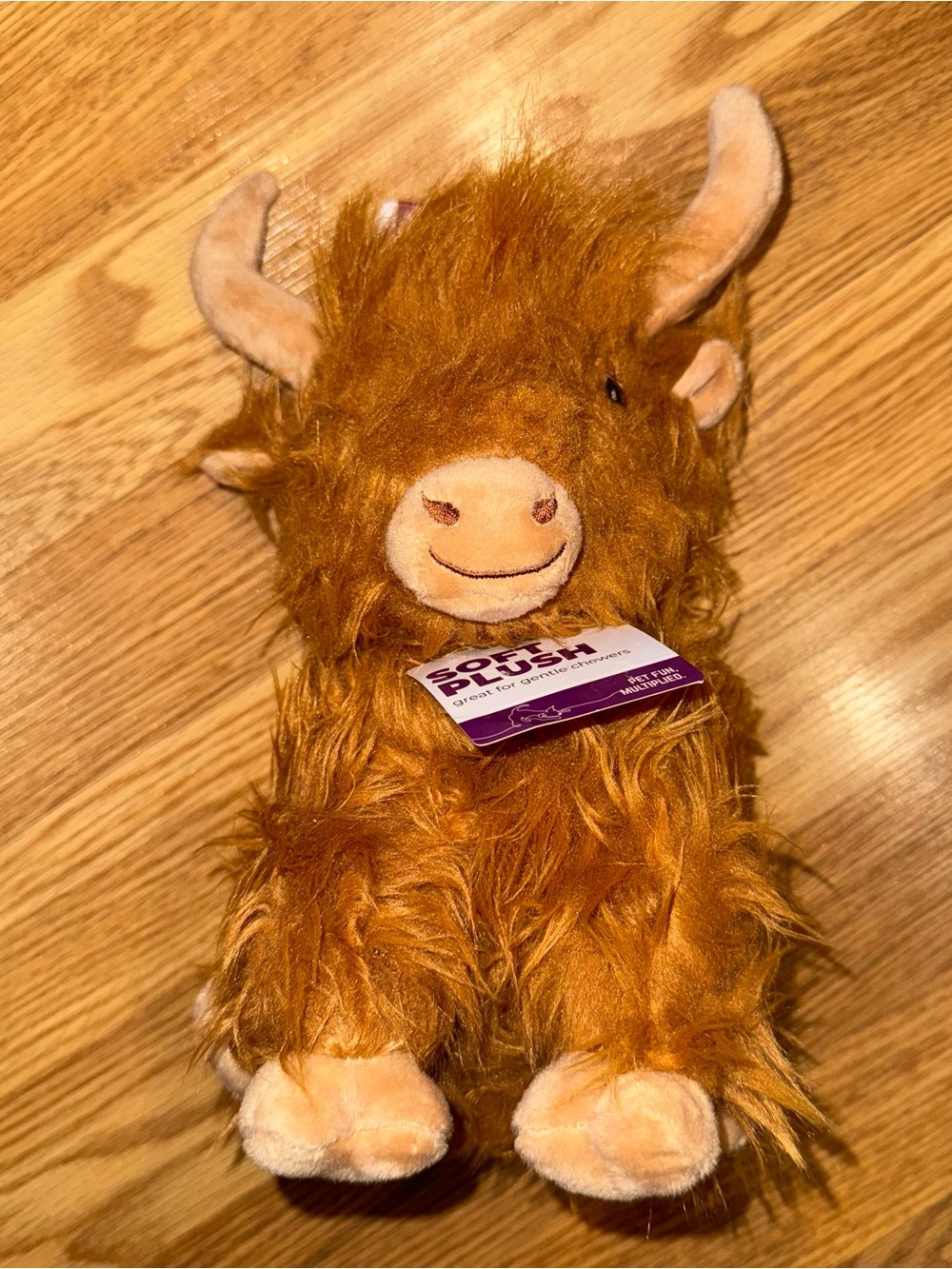 Multipet 9" Highland Cow Dog Toy W Squeaker,‎ Cuddle/Toss, Tan Soft Plush New